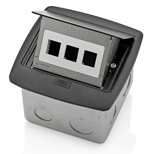 Leviton Pop Up Floor Box Wth 3 Port Quickport Insert Black Pfqp3-Mb 1