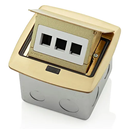 Leviton Pop Up Floor Box Wth 3 Port Quickport Insert Brass Pfqp3-Br 1