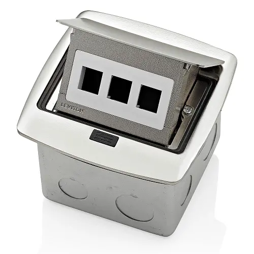 Leviton Pop Up Floor Box Wth 3 Port Quickport Insert Brushed Nickel Pfqp3-Bn 1