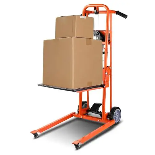 Material Lift Winch Stacker 330Lbs Capacity Pallet Truck Dolly 42.9In Max Lifting Height Manual Winch Stacker Multifunctional Manual Pallet Truck Stacker With Swivel Casters 1