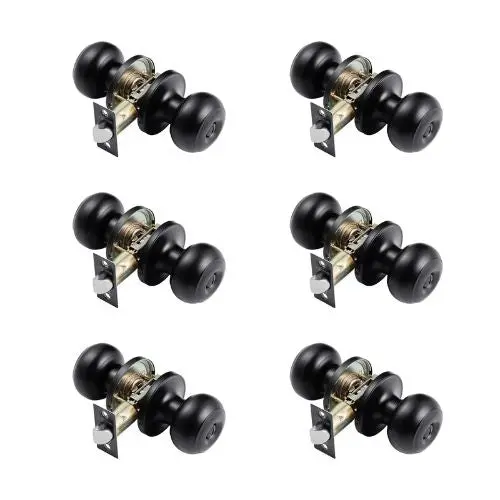 Matte Black Privacy Door Knob Round Ball Design With Thumb Turn Keyless Lock (Pack Of 6) 1