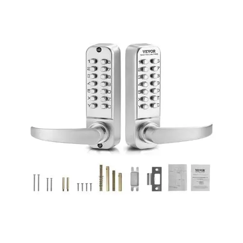 Mechanical Keyless Door Lock With Handle – Double-Sided Stainless Steel Keypad Lock (Silver) 1