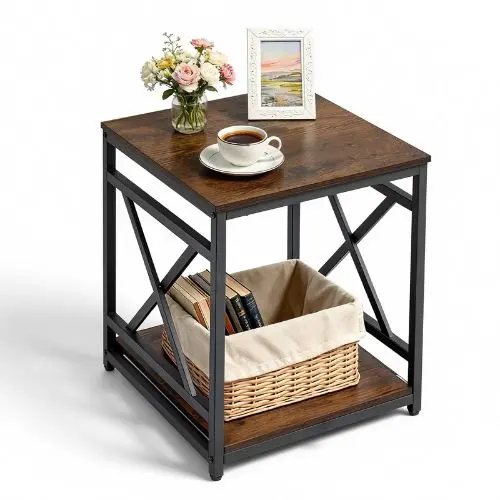 Modern 2-Tier End Table With Open Shelves, Brown 1