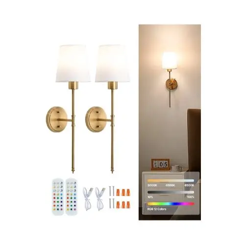 Modern Cordless Rechargeable Rgb Led Wall Sconce Lamps With Timer & Remote Control Set Of 2 1