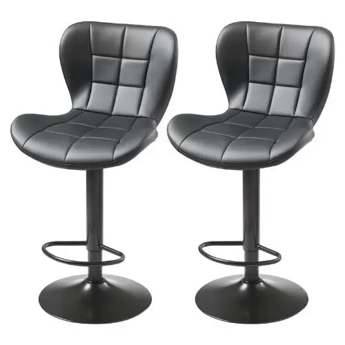 Modern Pu Leather Bar Stool Set With Back And Footrest Height Adjustable For Kitchen Dining Room (Black) 1
