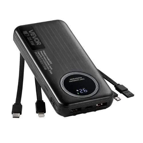 Portable Charger With Built-In Cables 10000 Mah Travel Battery Pack 6 Outputs 3 Inputs Fast Charging Power Bank 1