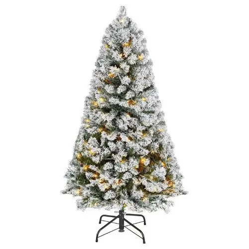 Prelit Flocked Artificial Tree And 120 Warm Led Lights With 8 Light Modes Metal Stand (4Ft) 1