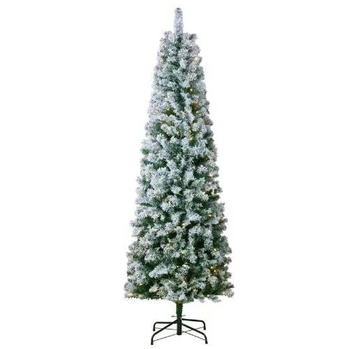 Prelit Flocked Artificial Tree With 250 White Led Lights Decoration (6.5Ft) 1