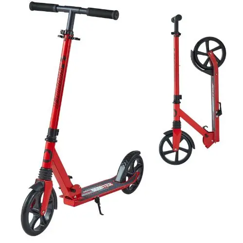 Red + Black 2-Wheel Kick Scooter For Kids 8+ Teens & Adults Adjustable Handlebar Anti-Slip Deck Lightweight 220 Lbs Capacity 1