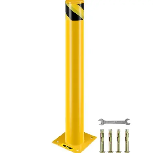 Safety Barrier Bollard 4-1/2" Od 36" Height Yellow Powder Coat Pipe Steel Safety Barrier With 4 Free Anchor Bolts 1