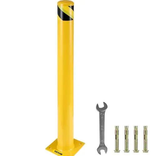 Safety Bollard 2"X4.5" Safety Barrier Bollard 4-1/2" Od 42" Height Yellow Powder Coat Pipe Steel Safety Barrier With 4 Free Anchor Bolts 1
