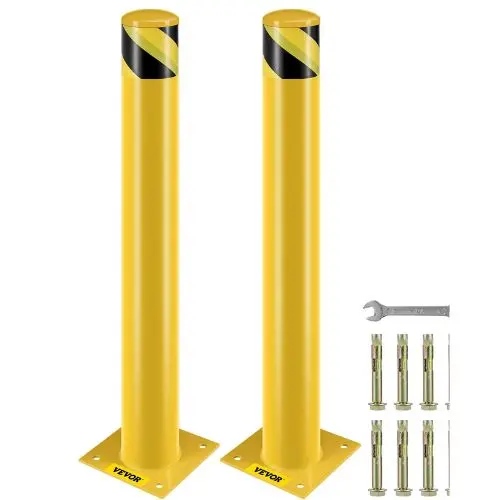 Safety Bollard 36 Inch Height Bollard Post 4.5 Inch Diameter Steel Pipe Safety Bollard Post Yellow Steel Bollard With 8 Anchor Bolts 1