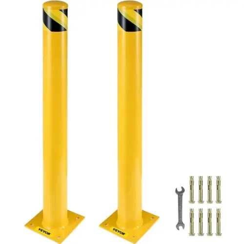 Safety Bollard 36 Inch Height Bollard Post 5.5 Inch Diameter Steel Pipe Safety Bollard Post Steel Safety Bollard With 8 Anchor Bolts 1