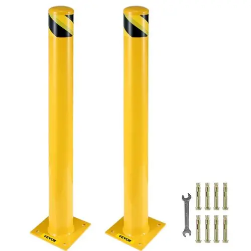 Safety Bollard 42 Inch Height Bollard Post 5.5 Inch Diameter Steel Pipe Safety Bollard Post  Steel Safety Bollard With 8 Anchor Bolts 1