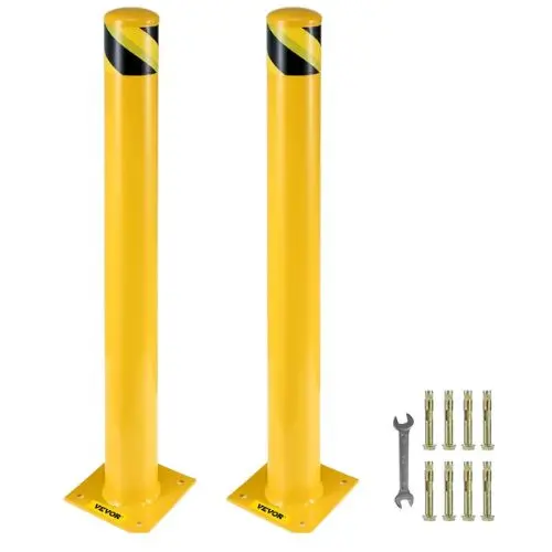Safety Bollard 48 Inch Height Bollard Post 4.5 Inch Diameter Steel Pipe Safety Bollard Post Yellow Steel Bollard  Steel Safety Bollard With 8 Anchor Bolts 1
