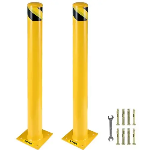 Safety Bollard 48 Inch Height Bollard Post 5.5 Inch Diameter Steel Pipe Safety Bollard Post Yellow Steel Bollard Steel Safety Bollard With 8 Anchor Bolts 1