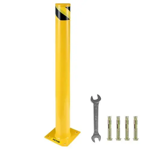 Safety Bollard 48"X4.5" Safety Barrier Bollard 4-1/2" Od 48" Height Yellow Powder Coat Pipe Steel Safety Barrier With 4 Free Anchor Bolts 1