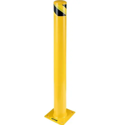 Safety Bollard 5-1/2" Od 42" Height Safety Barrier Bollard Yellow Powder Coat Pipe Steel Safety Barrier With 4 Free Anchor Bolts 1