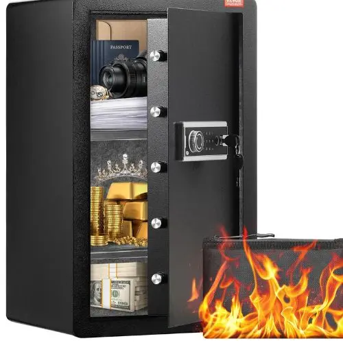 Single Door 4.0 Cu. Ft. Digital Safe Box With Fingerprint & Key Lock, Fireproof Bag, Led Interior Light, Shelves & Key Rack – Black 1