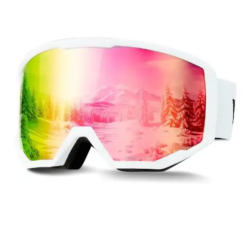 Ski Goggles With Pink Revo Cylindrical Lens Otg Anti-Fog For Men Women & Youth 1