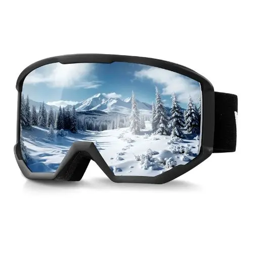 Ski Goggles With Silver Mirror Cylindrical Lens Otg Anti-Fog Goggles For Men Women & Youth 1