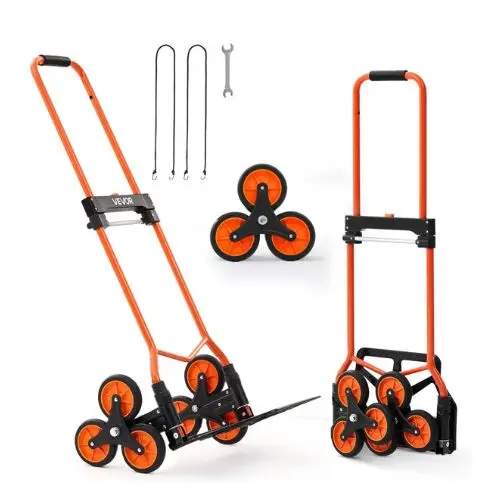 Stair Climbing Cart 120 Lbs Stair Climbing Capacity Portable Folding Trolley Cart With Telescoping Handle 6 Wheels And 2 Bungee Cords 1