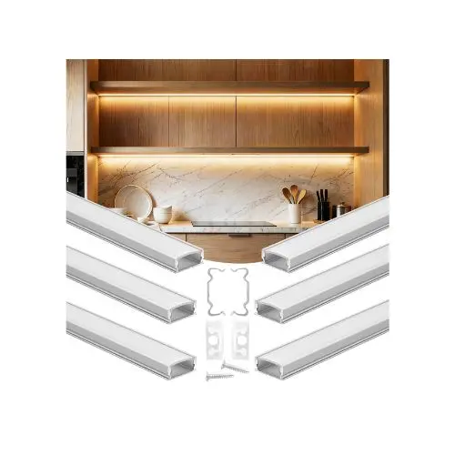 U-Profile 6 Pack Led Strip Aluminum Channel With Frosted Cover & Mounting Clips 3.3 Ft 1