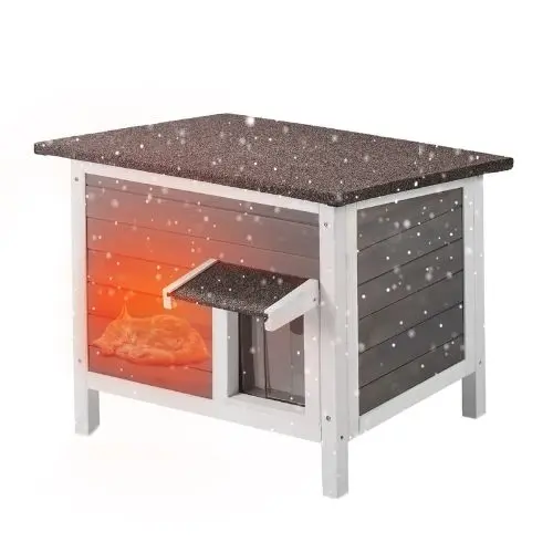 Weatherproof Outdoor Cat House With Foam Insulation Pvc Door Flaps Open Roof 24"L X 20"W X 21"H 1