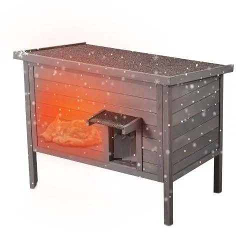 Weatherproof Outdoor Cat House With Foam Insulation Pvc Door Flaps Open Roof And Window 34"L X 22"W X 27"H 1