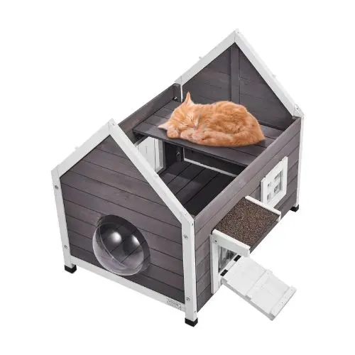 Weatherproof Outdoor Cat House With Large Side Door Pvc Door Flaps Open Roof Clear Window 22"L X 30"W X 26"H 1
