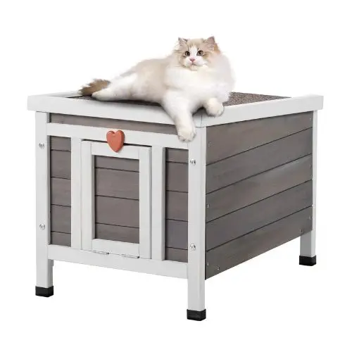Weatherproof Outdoor Cat House With Pvc Door Flaps And Open Roof 21"L X 17"W X 17"H 1