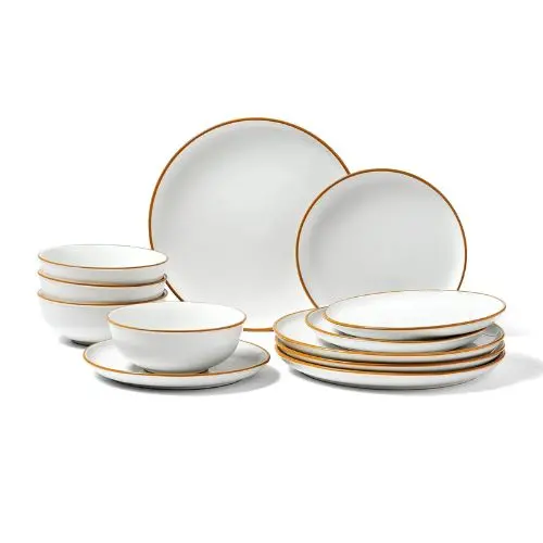 White Dinnerware Set Ceramic Plates And Bowls Sets Hlss-01 (Pack Of 12) 1