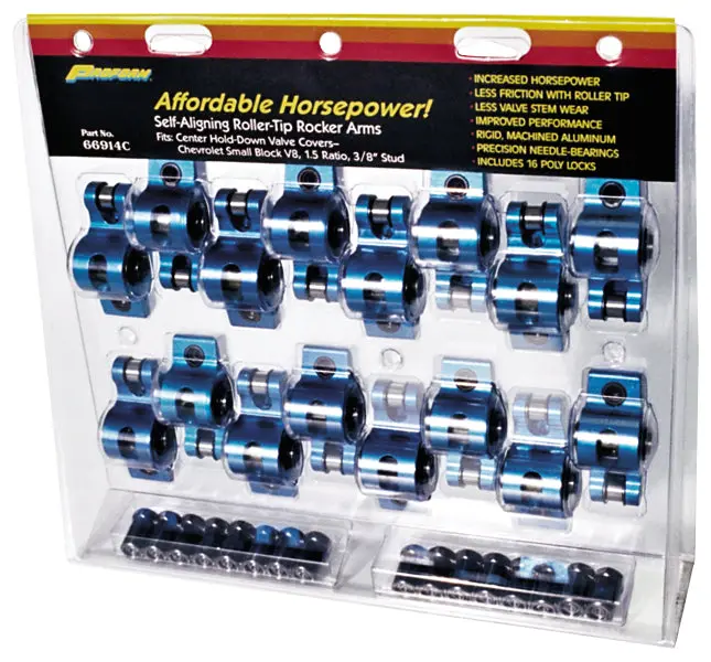 Proform Aluminum Roller Rocker Arms – Ford Small Block, 1.6 Ratio, 3/8-Inch Stud Mount (66911C) 1