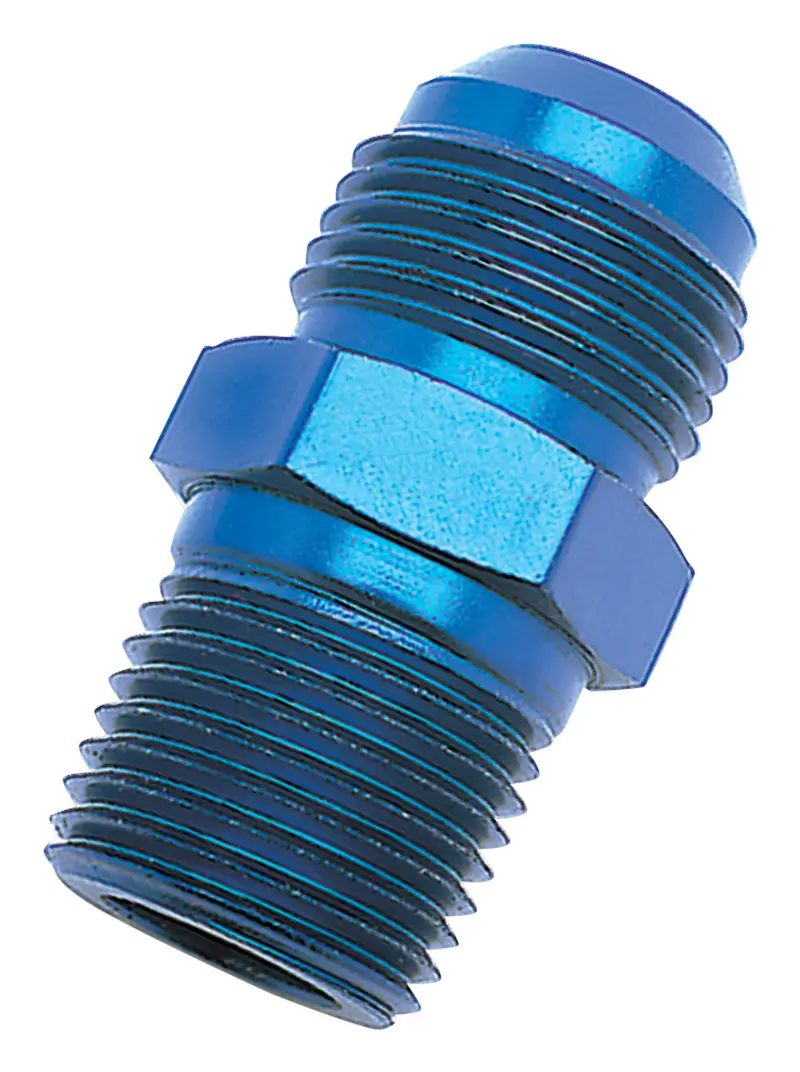 Russell Blue Anodized Straight Flare-To-Pipe Adapter – -3An To 1/8" Npt (660410) 1