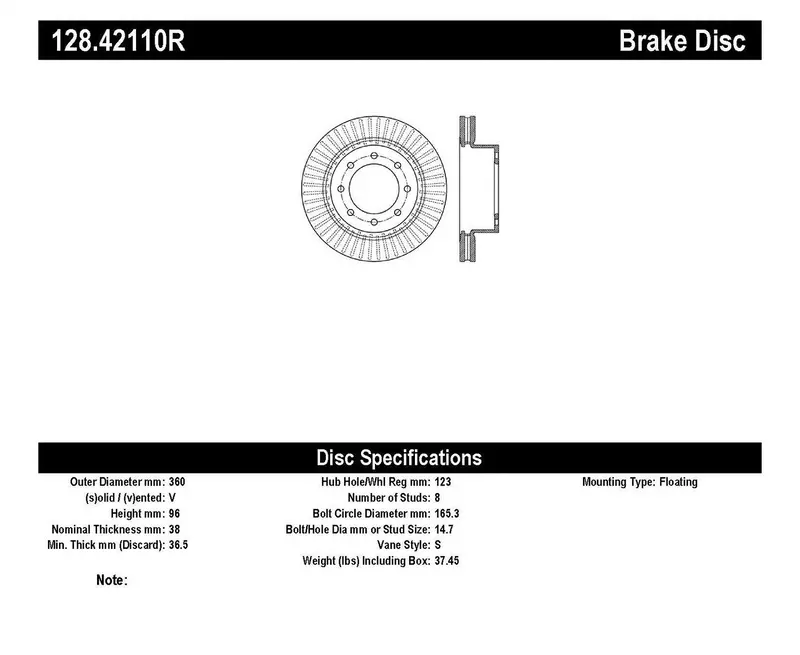 Stoptech 128.42110R Sport Cross-Drilled Front Right Brake Rotor 1