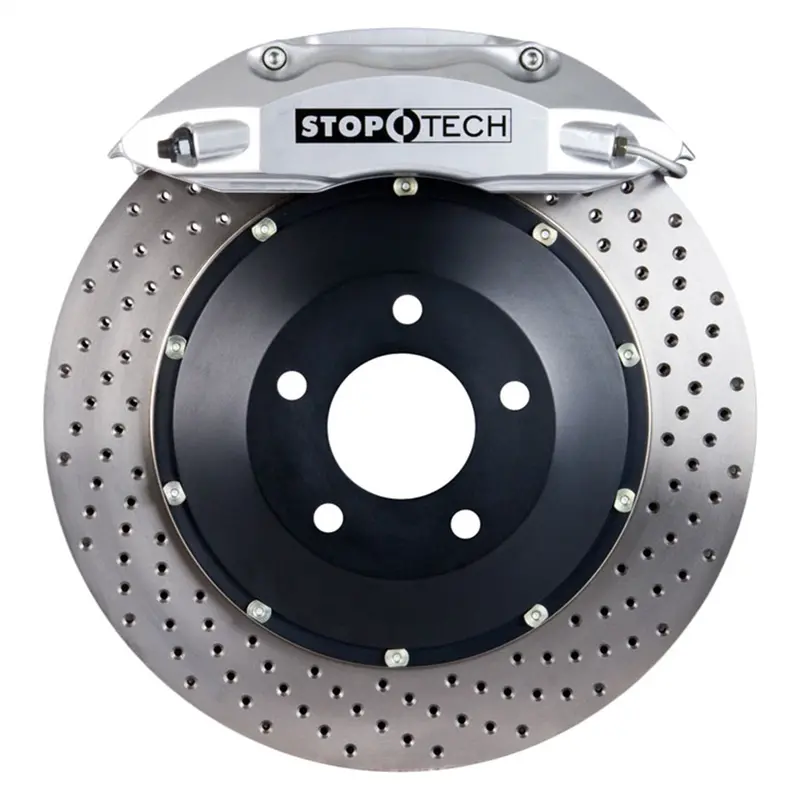 Stoptech Front Big Brake Kit – Silver Calipers, Drilled Two-Piece Zinc-Coated Rotors (83.893.4700.62) 1